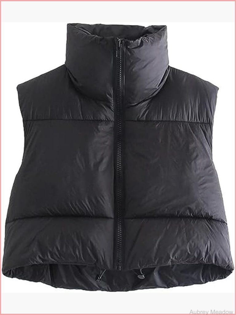 Women's Cropped Puffer Vest Quilted Sleeveless Zipper Stand Collar Jacket